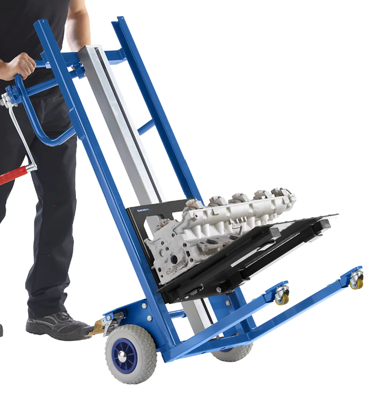 Steekhefwagen zonder steunplaat of steunpoten met rem op de wielen voorbeeld